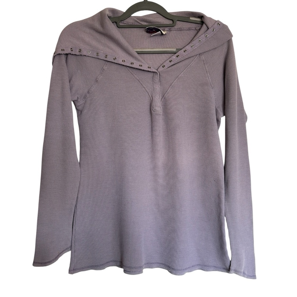 Kika Paprika Purple Waffle Knit Snap Collar Long Sleeve Top Vintage